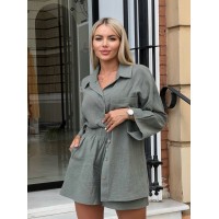 Жіночий костюм: сорочка з шортиками, кольору хакi 24856 АА