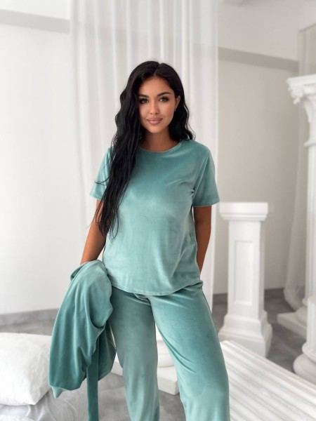 Жіночий комплект-трійка бірюзового кольору 25077 АА