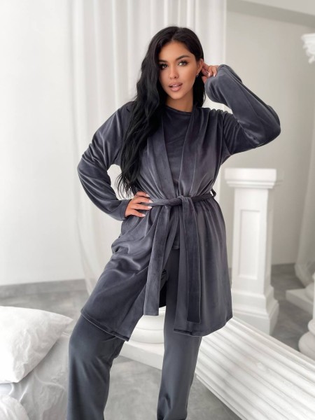 Жіночий комплект-трійка графітового кольору 25078 АА