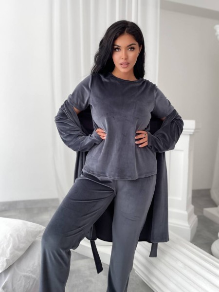 Жіночий комплект-трійка графітового кольору 25078 АА