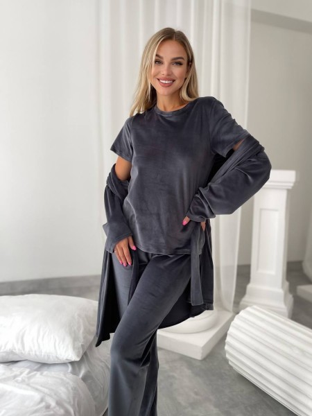 Жіночий комплект-трійка графiтового кольору 25112 АА