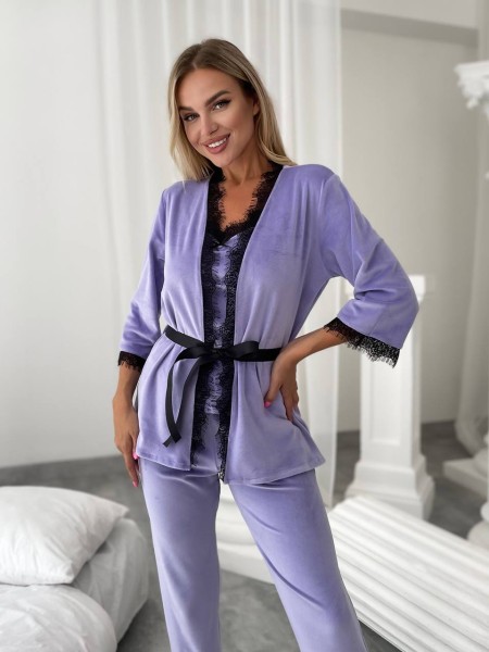 Жіночий костюм-трійка зі штанами лавандового кольору 25183