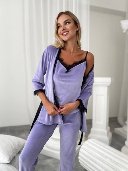 Жіночий костюм-трійка зі штанами лавандового кольору 25183