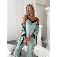 Жіночий костюм-трійка зі штанами мʼятного кольору 25185