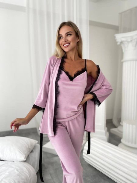 Жіночий костюм-трійка зі штанами пудрового кольору 25186