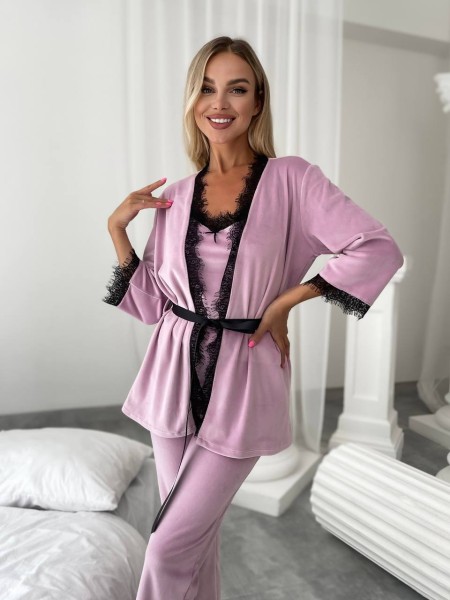 Жіночий костюм-трійка зі штанами пудрового кольору 25186