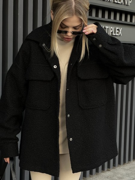 Жіноча сорочка баранчик оверсайз чорного кольору 25425 Ordio