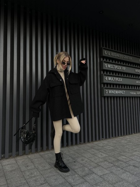 Жіноча сорочка баранчик оверсайз чорного кольору 25425 Ordio