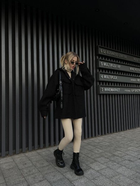 Жіноча сорочка баранчик оверсайз чорного кольору 25425 Ordio