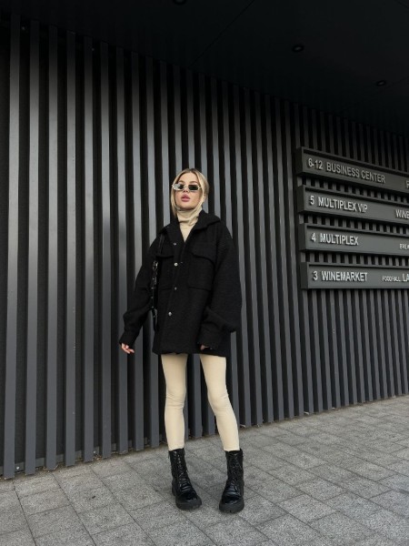 Жіноча сорочка баранчик оверсайз чорного кольору 25425 Ordio