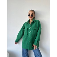 Жіноча куртка-сорочка зеленого кольору 25434 АА