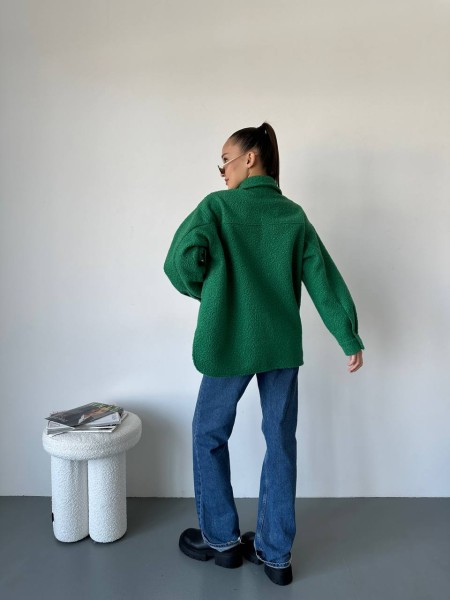 Жіноча куртка-сорочка зеленого кольору 25434 АА