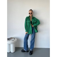 Жіноча куртка-сорочка зеленого кольору 25434 АА