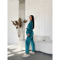 Жіночий теплий домашній костюм кольору морська хвиля 25480 N