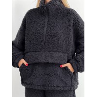 Жіночий теплий та стильний костюм Тедді чорного кольору 25552 АА