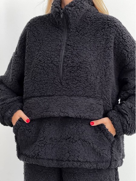 Женский теплий и стильный костюм Тедди черного цвета 25552