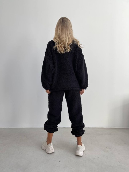 Женский теплий и стильный костюм Тедди черного цвета 25552