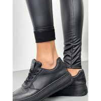 Лосини з еко шкіри стрейч на флісі чорного кольору 25626 АА