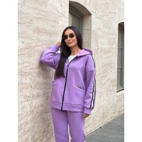 Жіночий теплий костюм із змійкою лілового кольору 25639