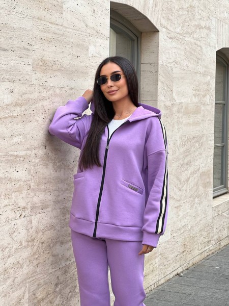 Женский теплый костюм со змейкой лилового цвета 25639