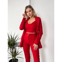Жіночий стильний костюм -трійка червоного кольору 25773 AA