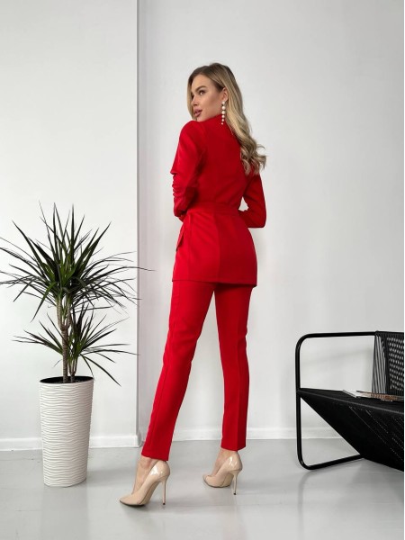 Жіночий стильний костюм -трійка червоного кольору 25773 AA