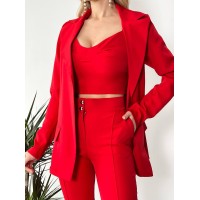 Жіночий стильний костюм -трійка червоного кольору 25773 AA
