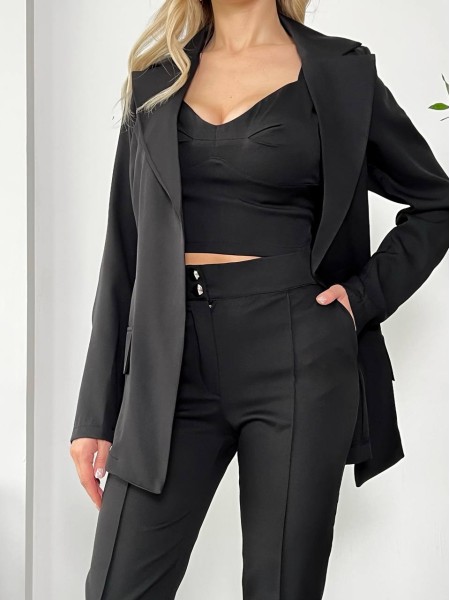 Жіночий стильний костюм -трійка чорного кольору 25774 AA