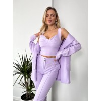 Женский  стильный костюм-тройка лавандового цвета 25776