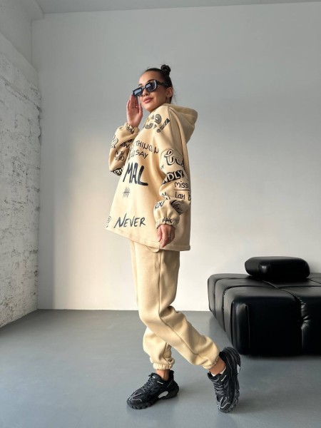 Женский  спортивный костюм с принтом бежевого цвета  25914 Br