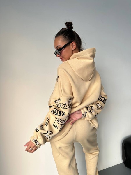 Женский  спортивный костюм с принтом бежевого цвета  25914 Br