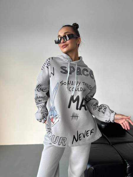 Женский  спортивный костюм с принтом серого цвета  25915 Br