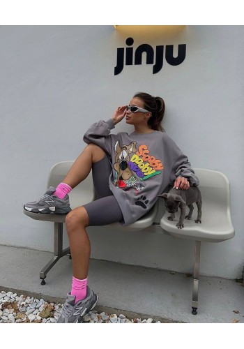 Жіноча подовжена кофта сірого кольору з малюнком 25917 Br