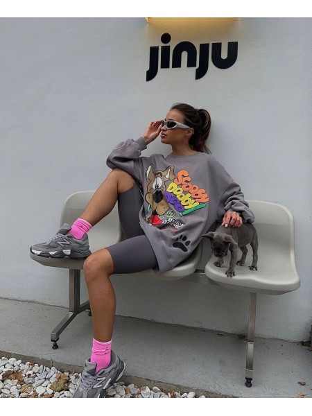 Жіноча подовжена кофта сірого кольору з малюнком 25917 Br