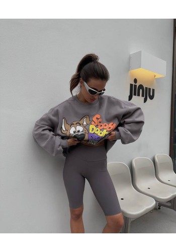 Жіноча подовжена кофта сірого кольору з малюнком 25917 Br