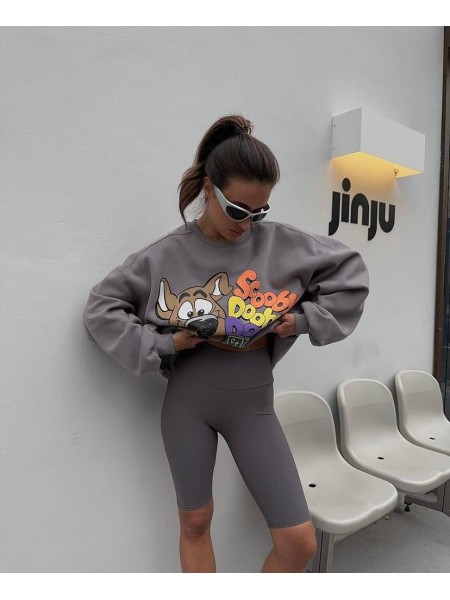 Жіноча подовжена кофта сірого кольору з малюнком 25917 Br