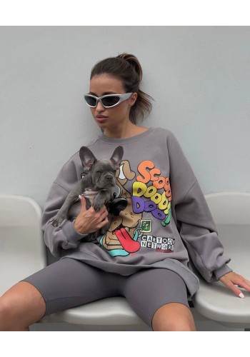 Жіноча подовжена кофта сірого кольору з малюнком 25917 Br