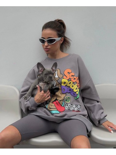 Жіноча подовжена кофта сірого кольору з малюнком 25917 Br