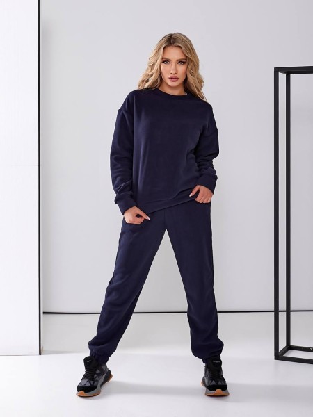 Женский флисовый спортивный костюм темно-синего цвета 25965