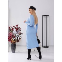 Платье в рубчик с разрезом голубого цвета   25967