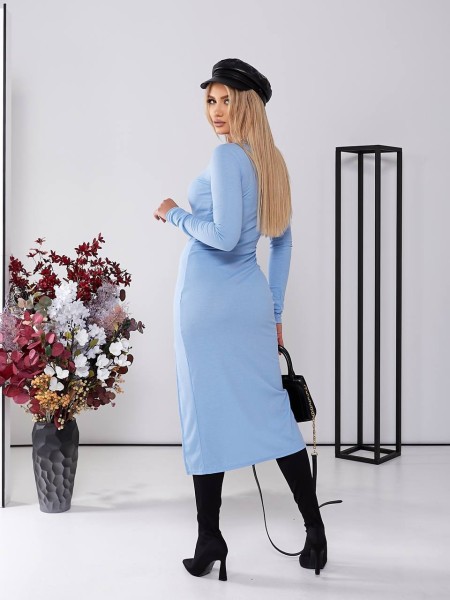 Сукня у рубчик з розрізом блакитного кольору 25967 ISt