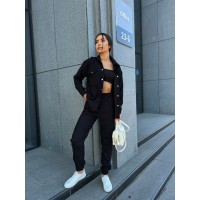 Жіночий костюм із мікровельвету на кнопках чорного кольору 26051 Vo