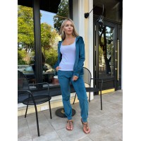 Жіночий велюровий костюм смарагдового кольору 26287 МО