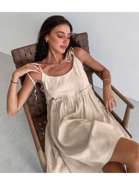 Ніжна, лляна сукня бежевого кольору 26304 ISt