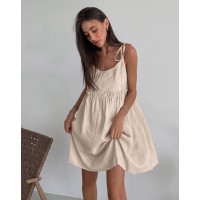 Нежное, льняное платье бежевого цвета 26304