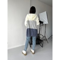 Кардиган жіночий з капюшоном кольору молока+сірий+джинс 26508 MО