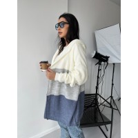 Кардиган жіночий з капюшоном кольору молока+сірий+джинс 26508 MО