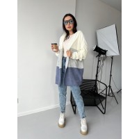 Кардиган жіночий з капюшоном кольору молока+сірий+джинс 26508 MО