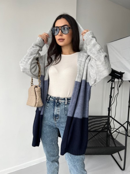 Кардиган жіночий з капюшоном кольору чорний+сірий+джинс 26509 MО