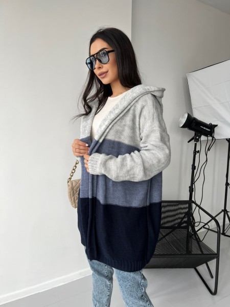 Кардиган жіночий з капюшоном кольору чорний+сірий+джинс 26509 MО